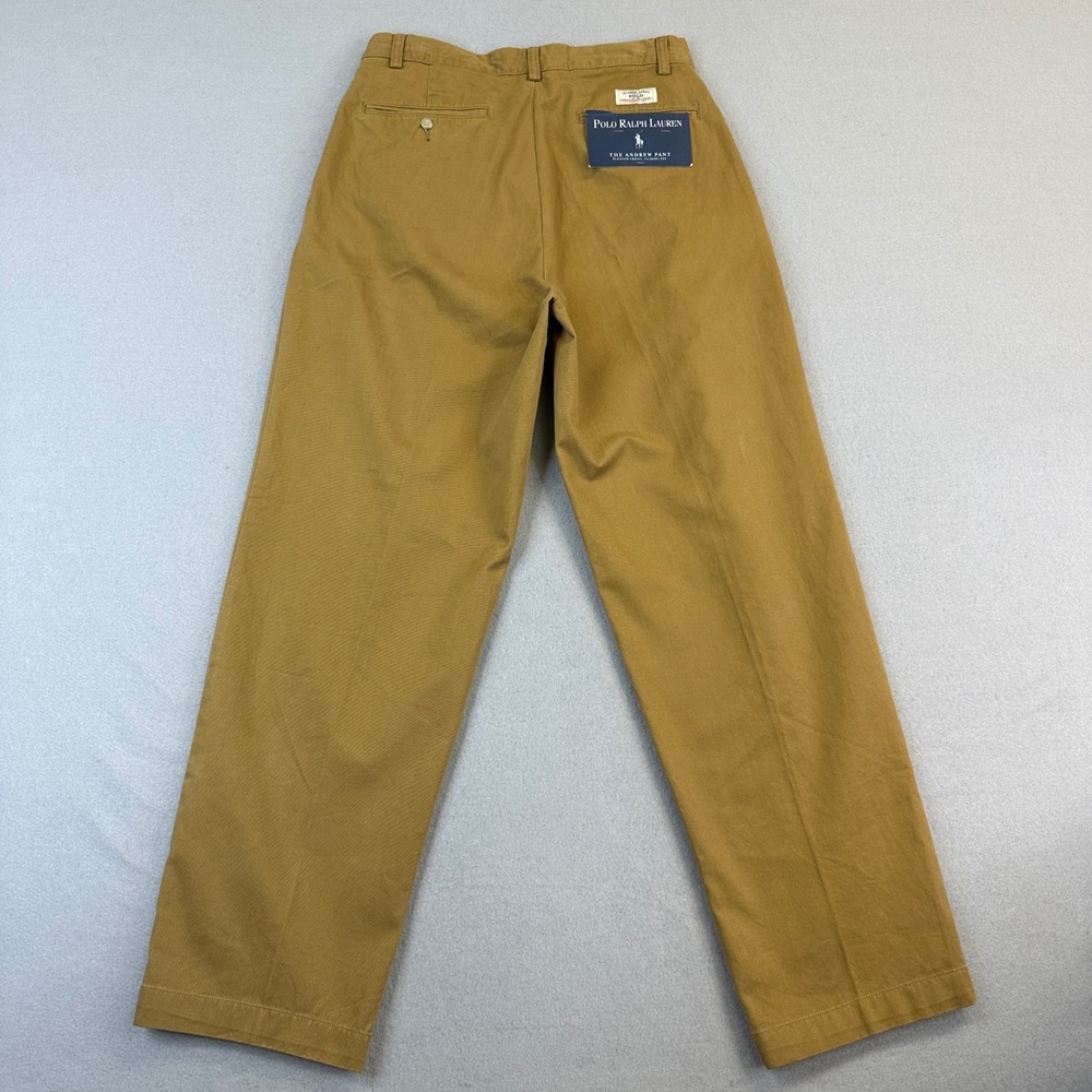 New Polo Ralph Lauren Andrew Pant Mens 31/30 Tan Pleated Classic Cotton Chino - Picture 2 of 12